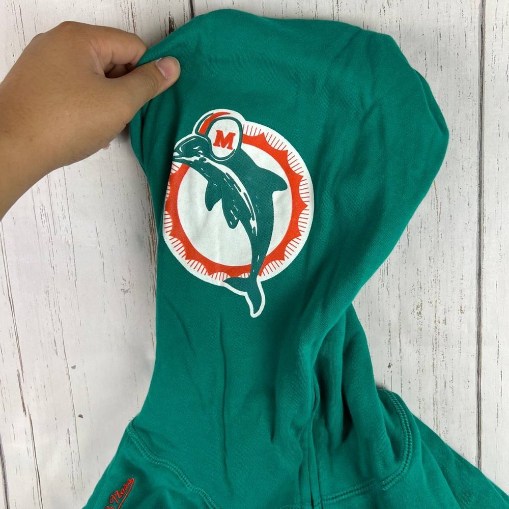 Miami Dolphins NFL Mitchell & Ness Full Zip Teal Hoodie New Men - Picture 6 of 7